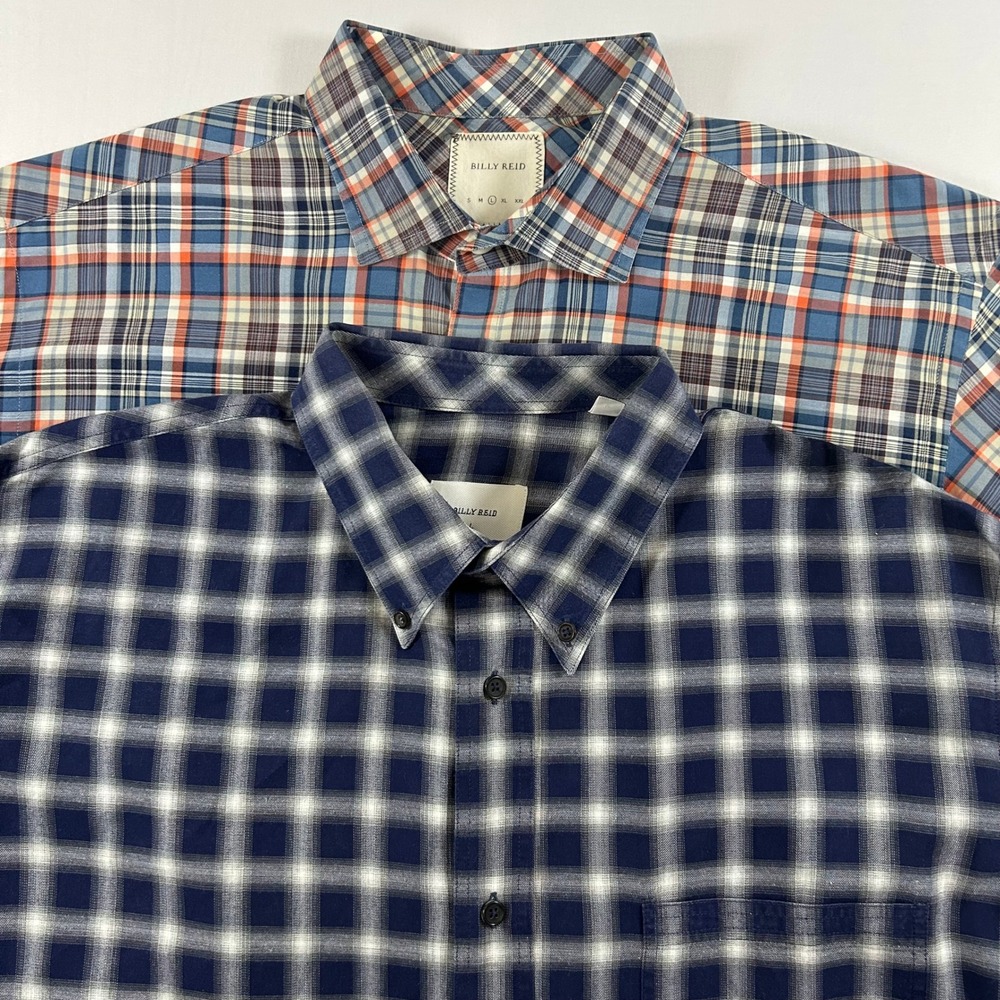 Billy Reid Button Down Shirt Mens Large Multicolor Plaid Check Cotton Lot of 2
